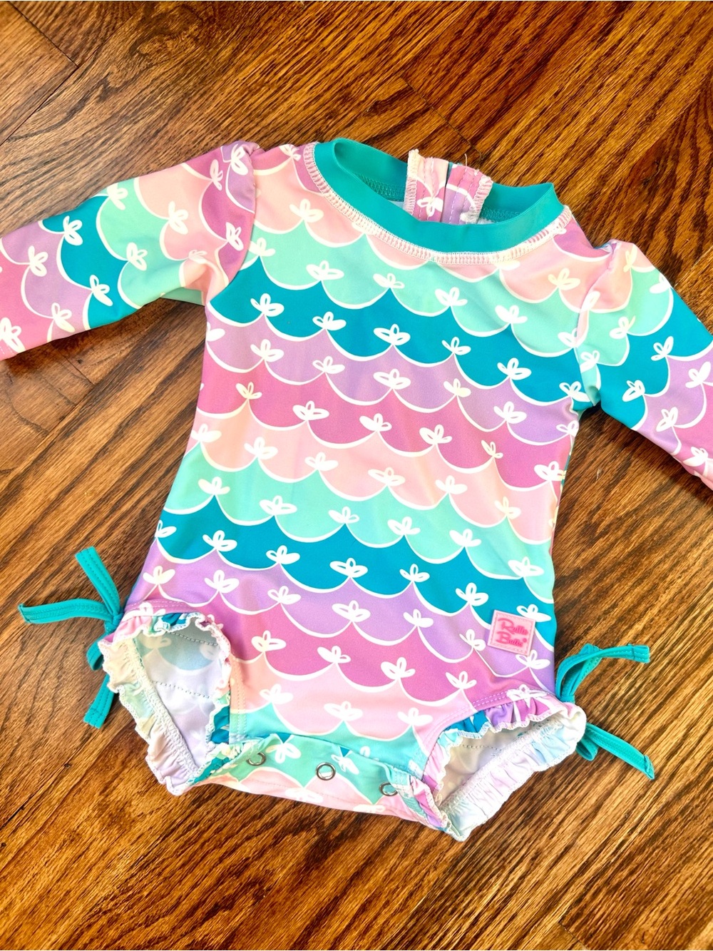 Ruffle Butts Baby Mermaid Long Sleeve One Piece Rash Guard 0-3 Months Girl